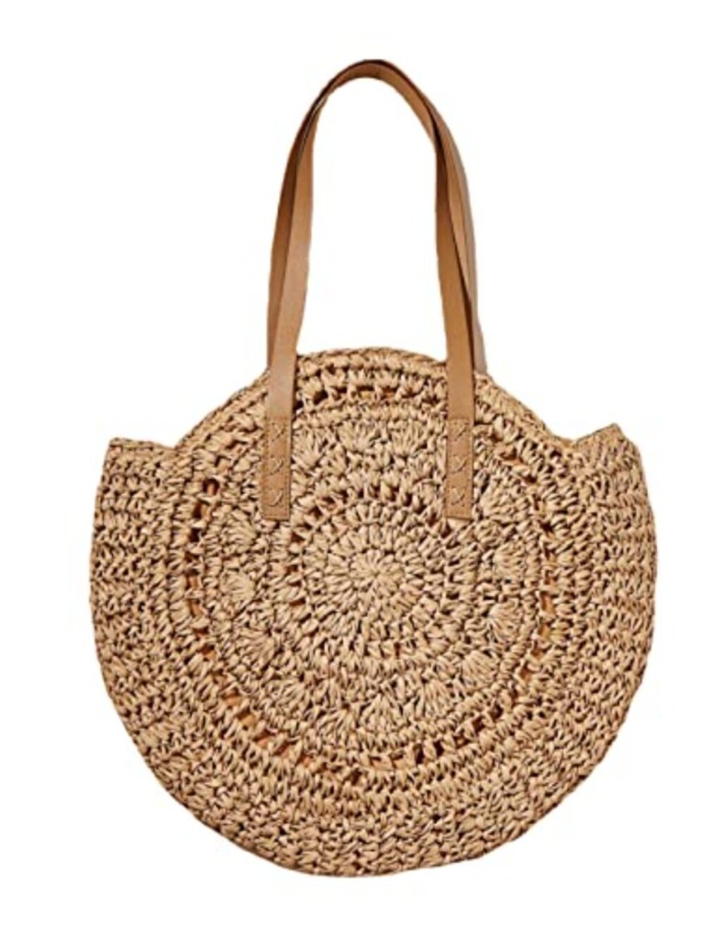 Handwoven Straw Shoulder Bag, Large Round Tote Beach Purse, Boho Summer Handbag